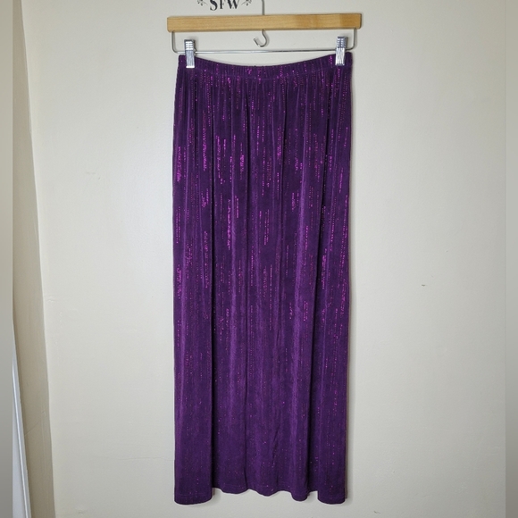 Vintage Purple Beaded Two Piece Set M Slinky Tank Midi Skirt Holiday Evening - Picture 5 of 9